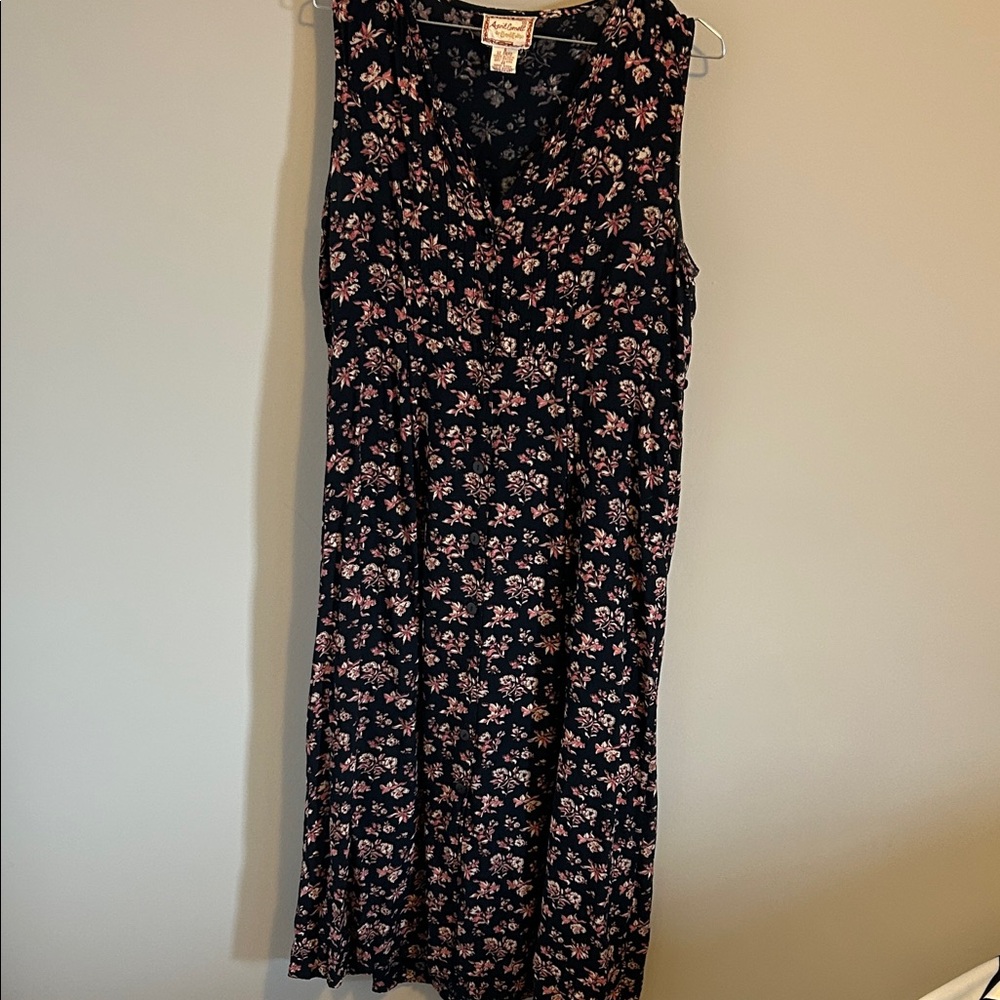 April Cornell Black and Pink Floral Midi Dress